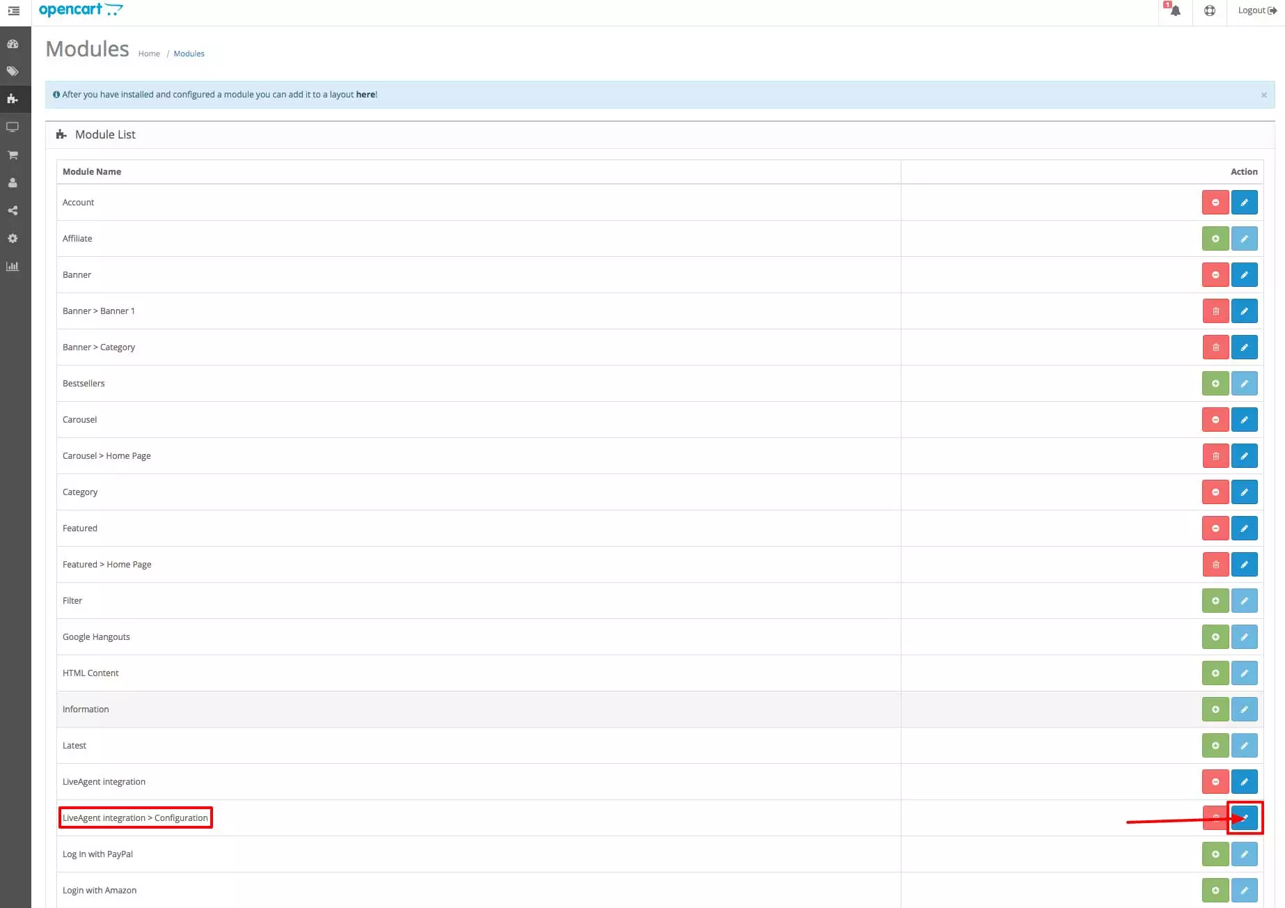 OpenCart LiveAgent-integration - Konfiguration