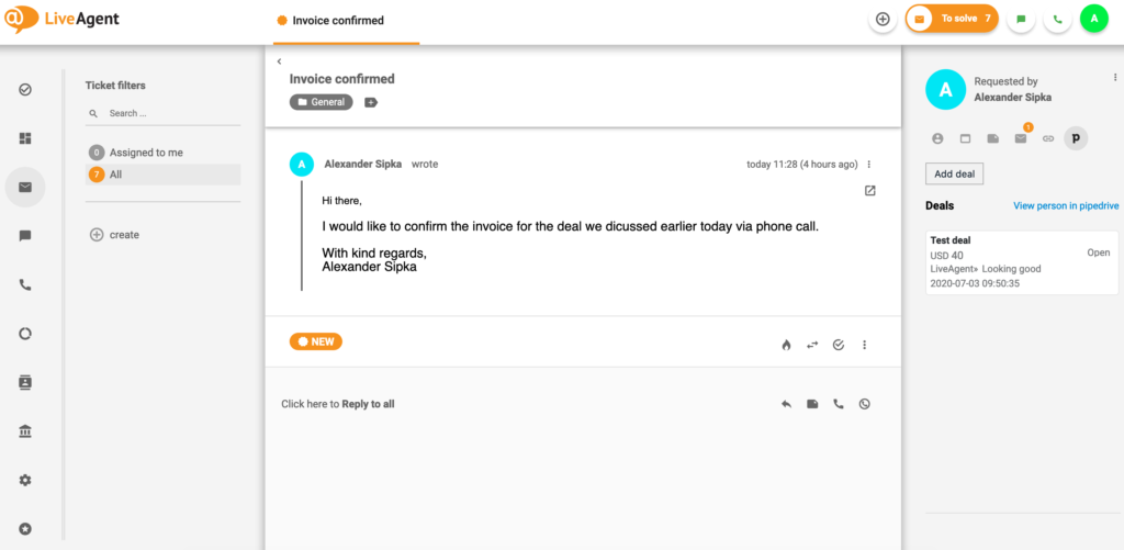 PipeDrive aftale i LiveAgent