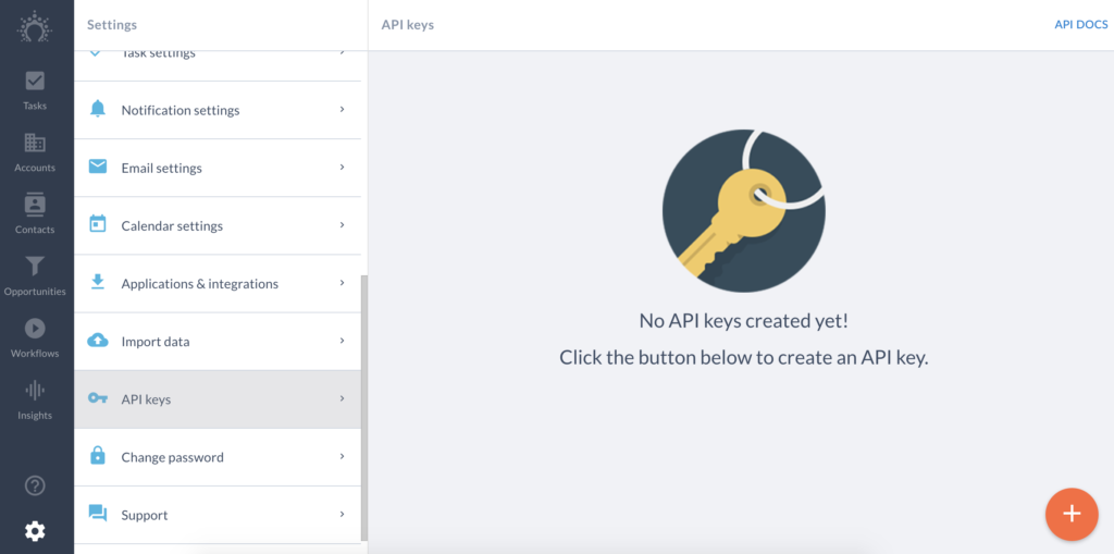 API-nøgler i Salesflare-konfiguration