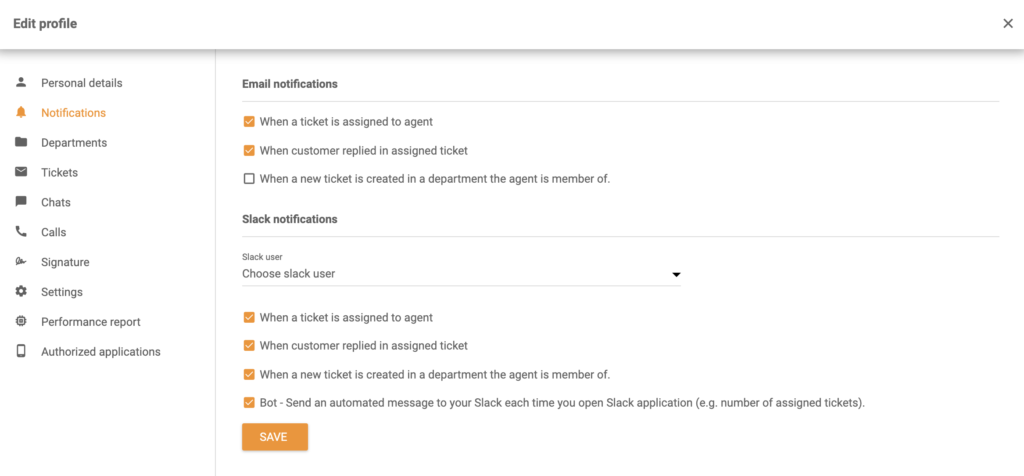 Alternativene for Slack-varsler i Rediger profil-delen