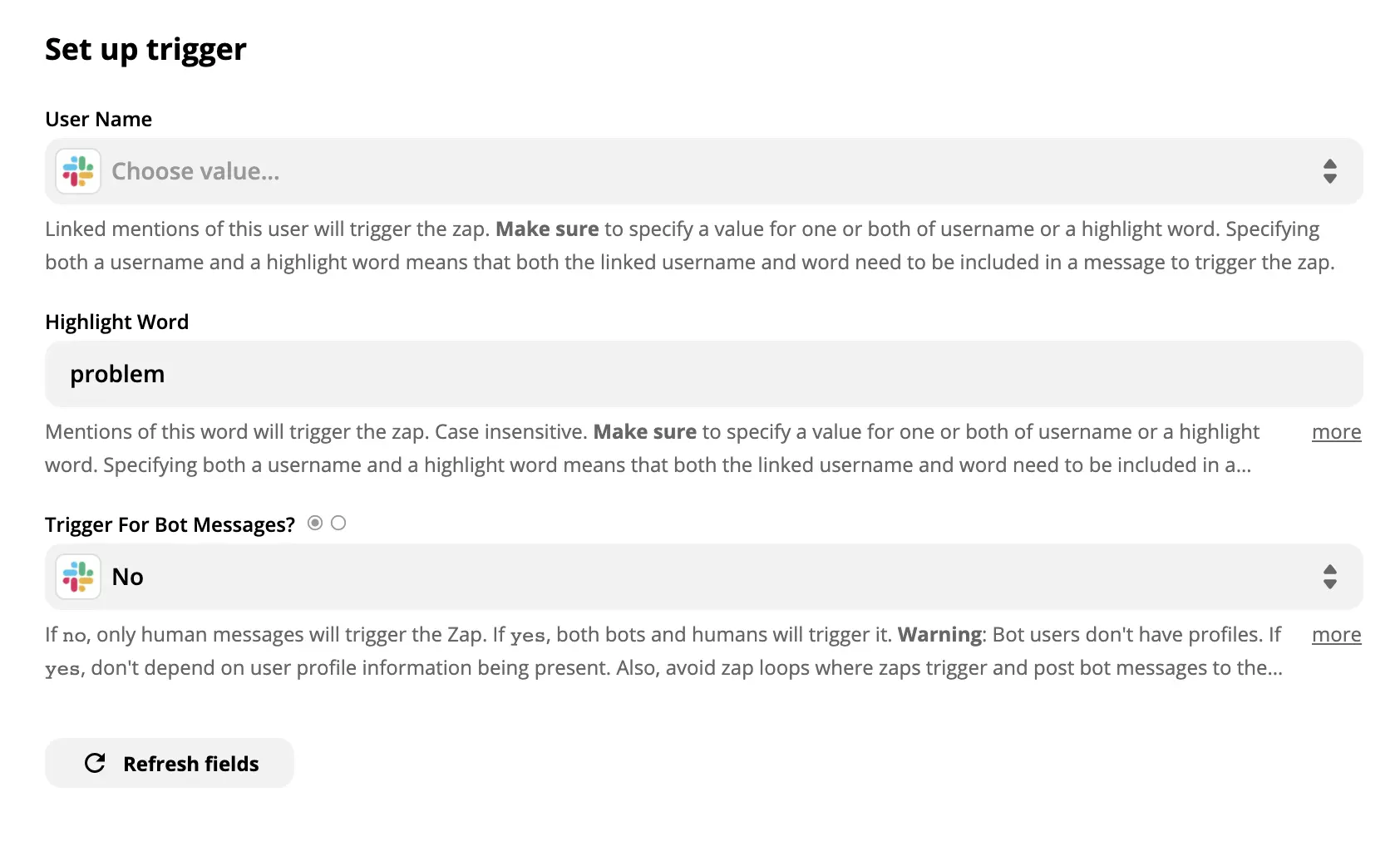 Demonstrasjon av et Slack-utløseroppsettet på Zapier