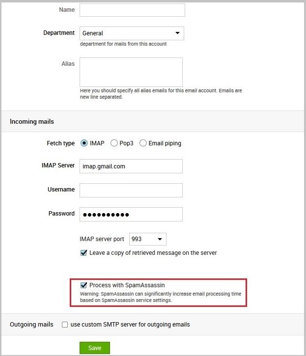 Behandl med SpamAssassin mulighed