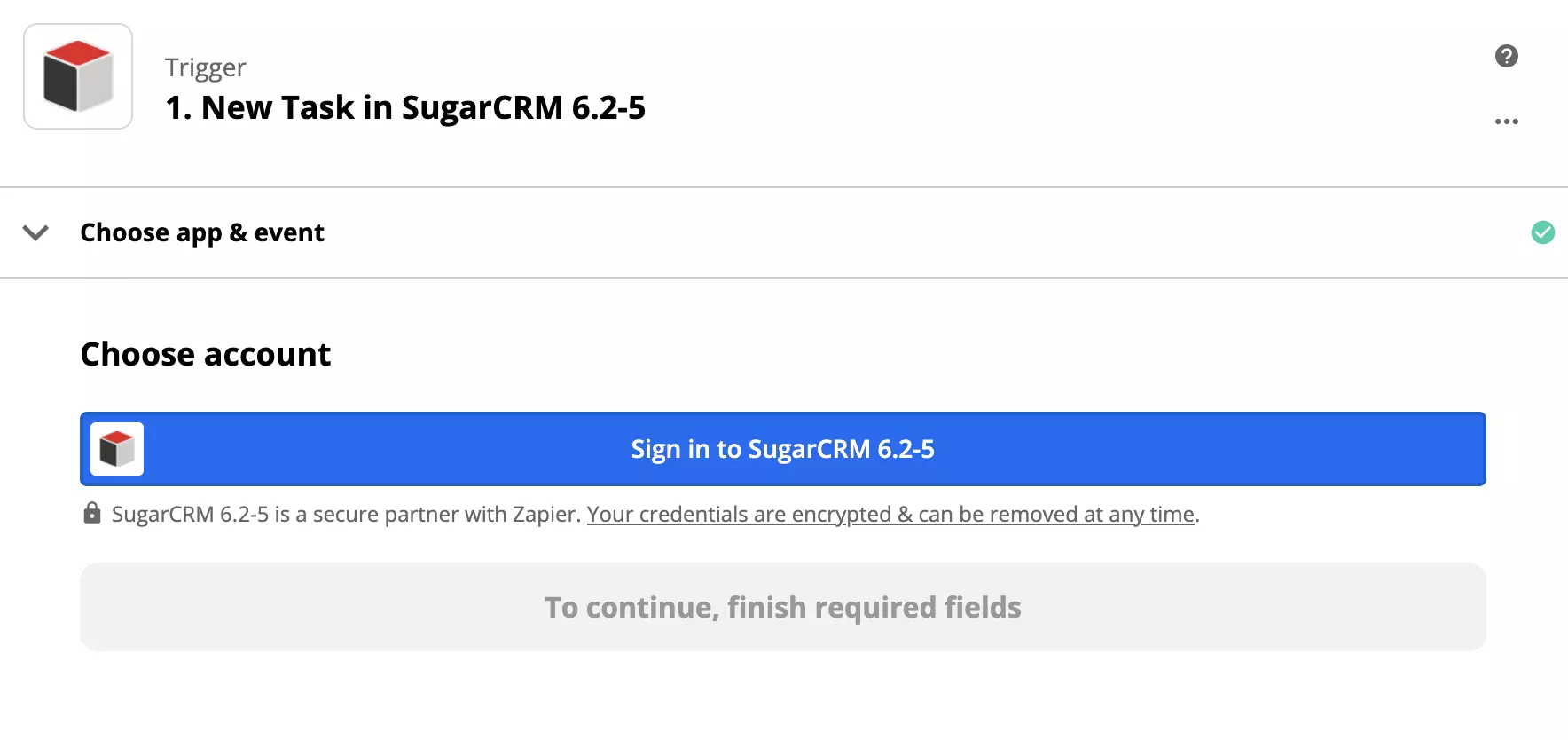 SugarCRM trigger setup i Zapier integration