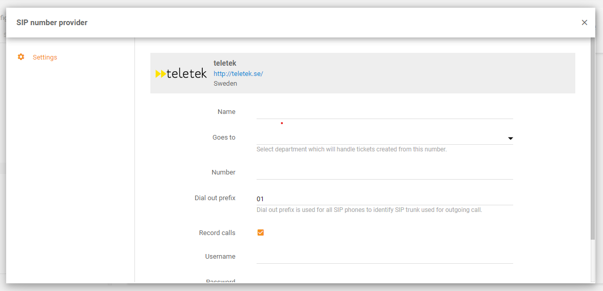 Teletek-integration i LiveAgent