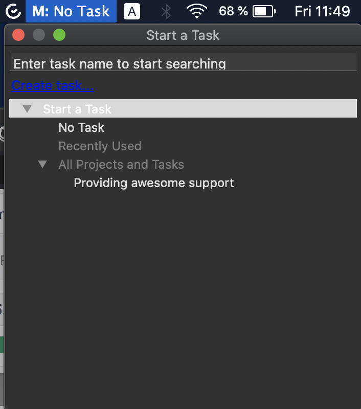 TimeCamp-applikation til Mac-operativsystemer