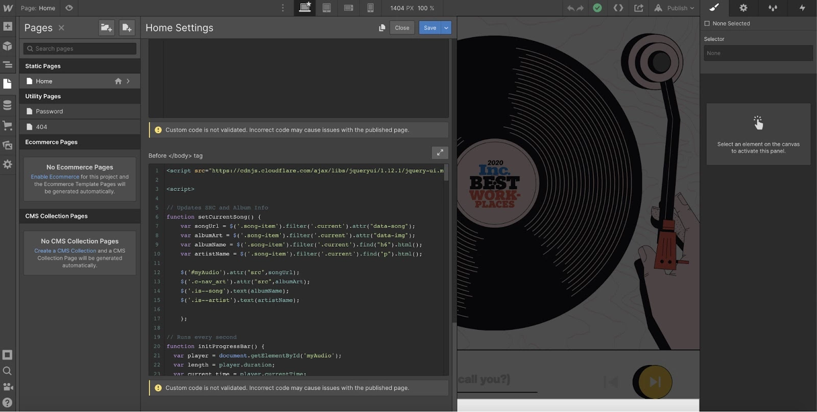 Webflow custom code-mulighed i LiveAgent-integreringsproces
