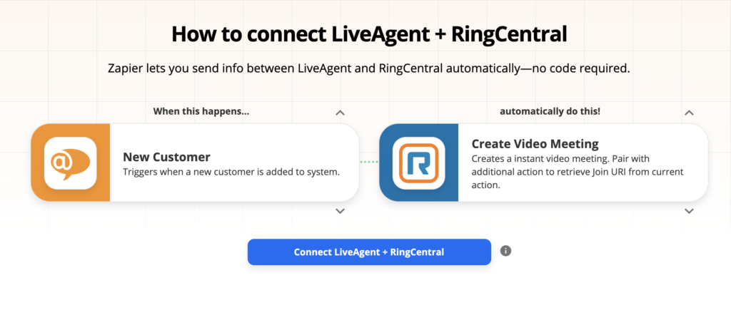 Zapier-integrationside for LiveAgent og RingCentral