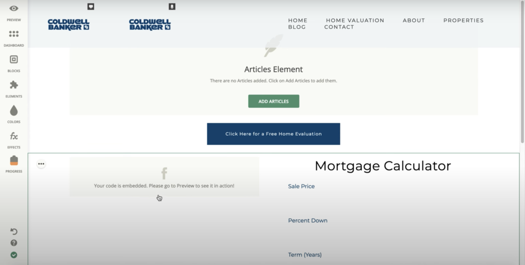 Zentap website builder med flere muligheder i det venstre panel