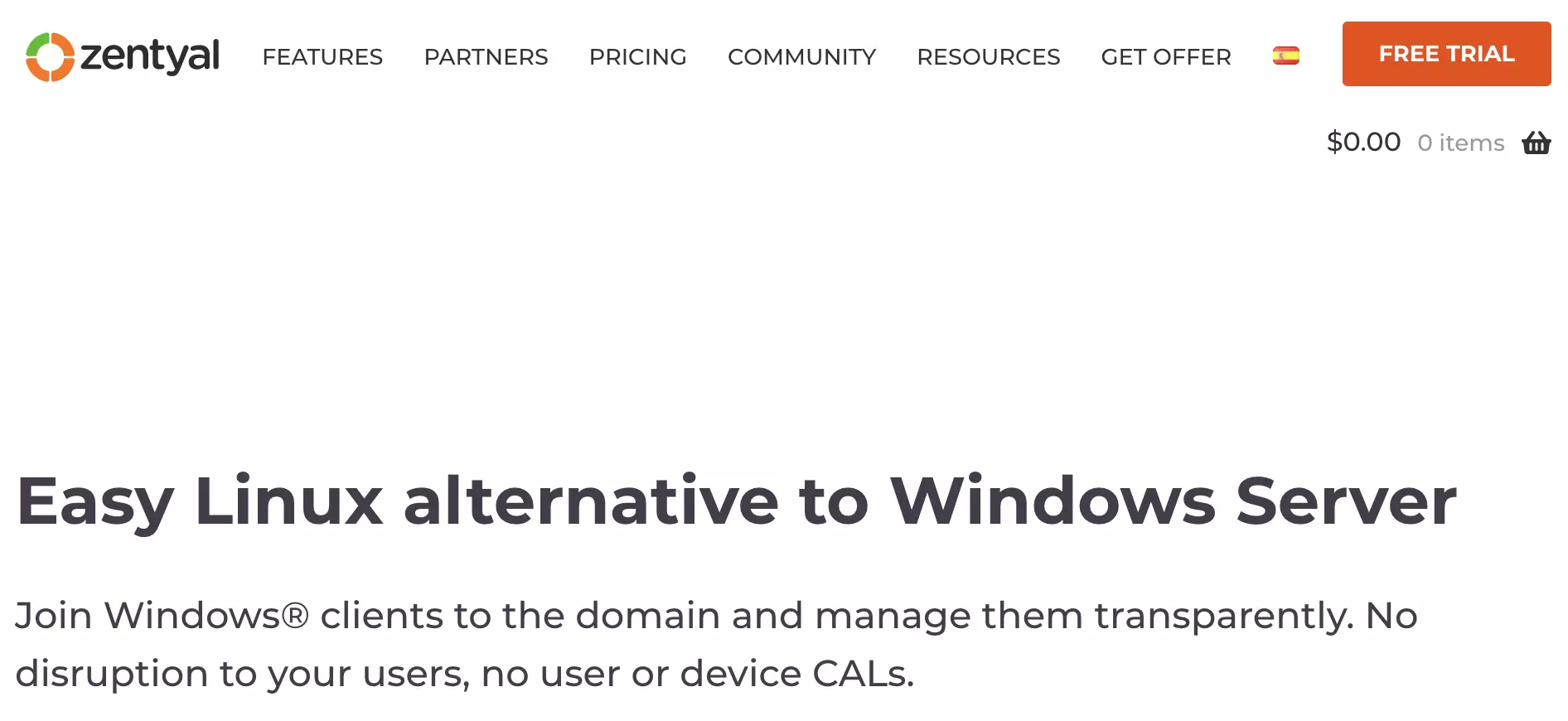 Zentyal-hjemmeside med undersider og oplysninger