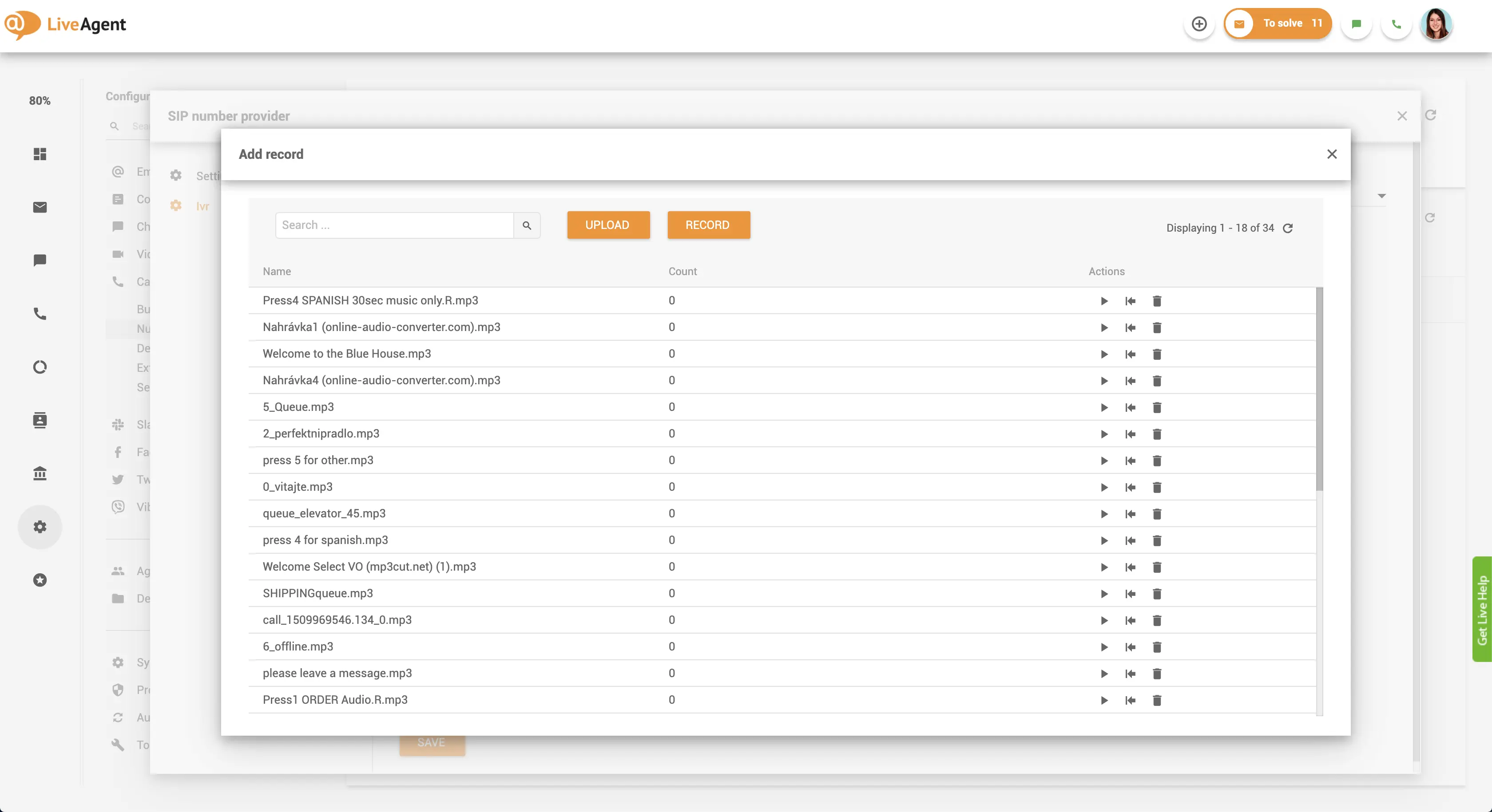 IVR-meddelelser upload-interface