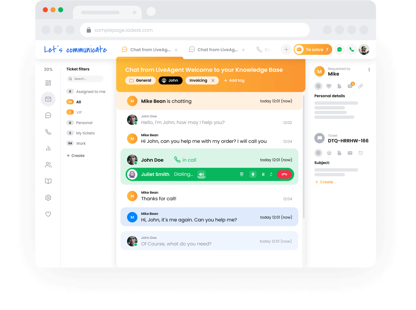 LiveAgent's billetteringssystem - supportteamvisning