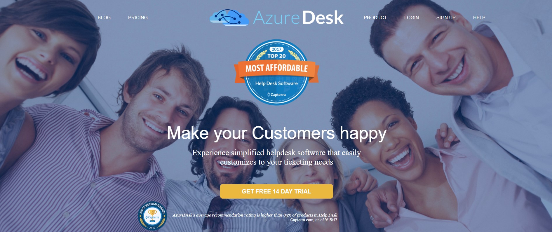 Azuredesk ticketing support system hjemmeside