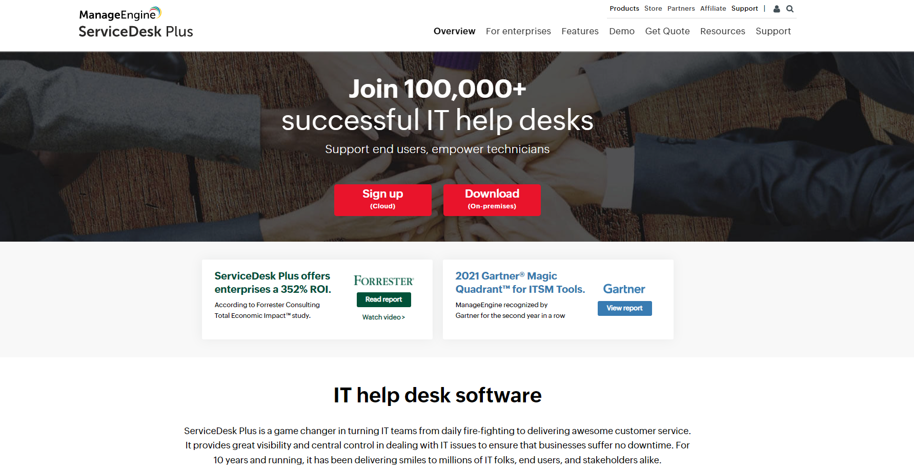 ManageEngine Service Desk Plus IT ticketing software hjemmeside