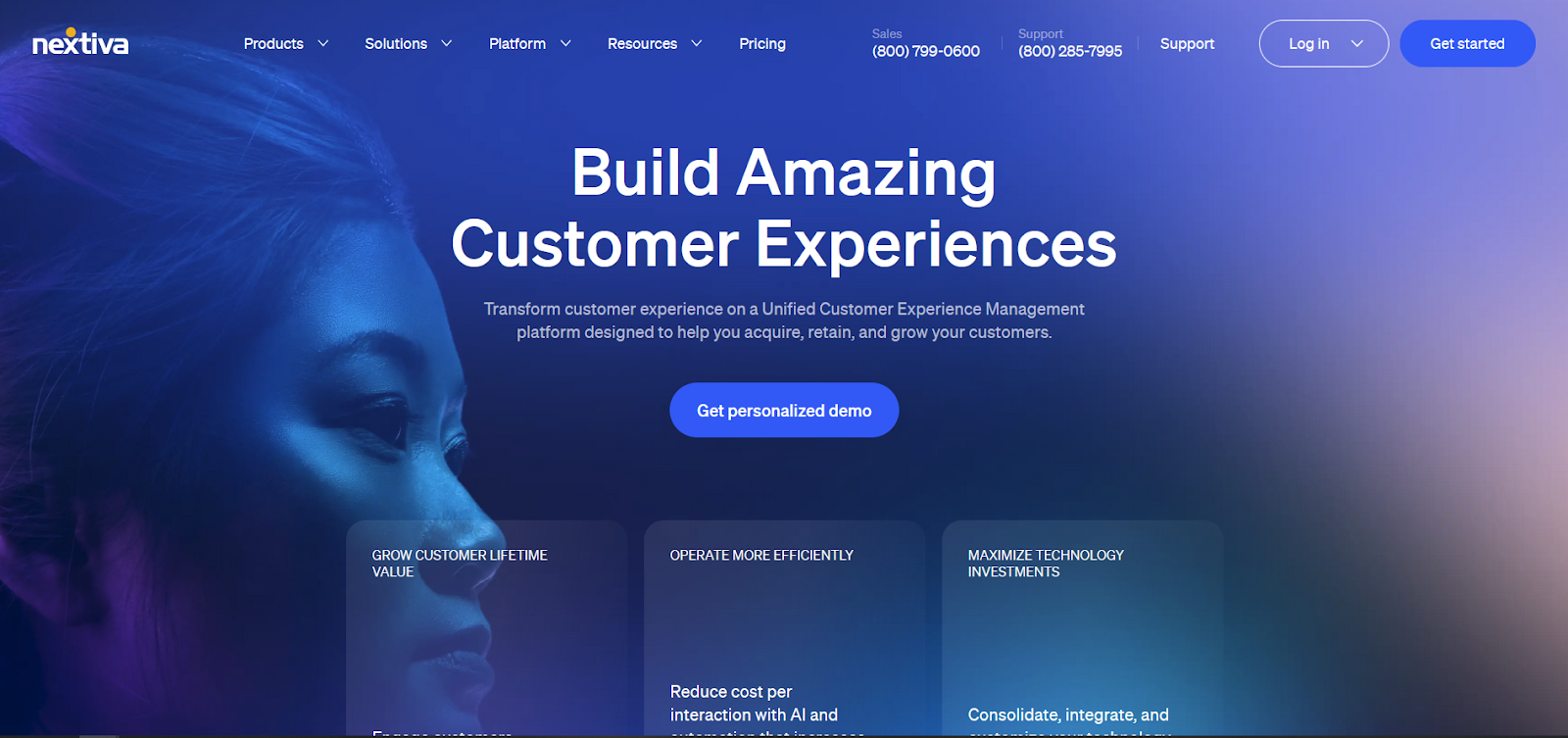 Nextiva call center-software hjemmeside