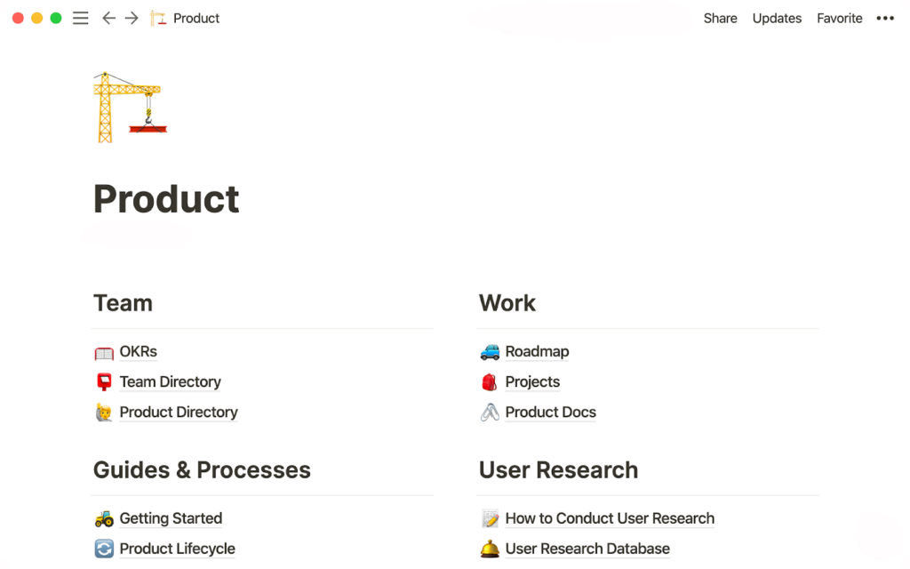 Illustration af en vidensbase oprettet med Notion