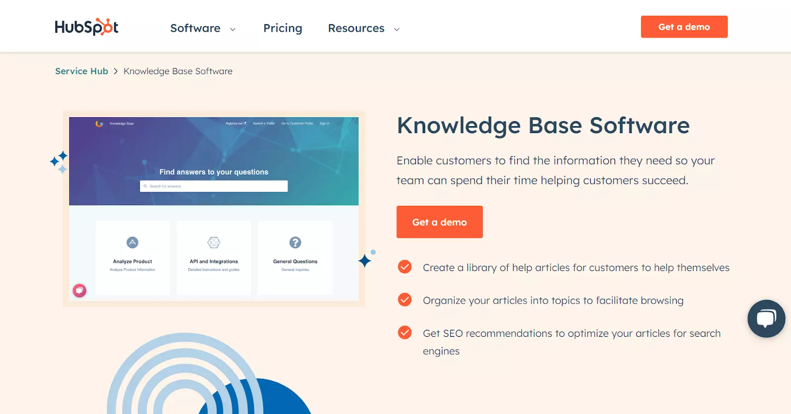 Screenshot af HubSpot Service Hub vidensbase startside