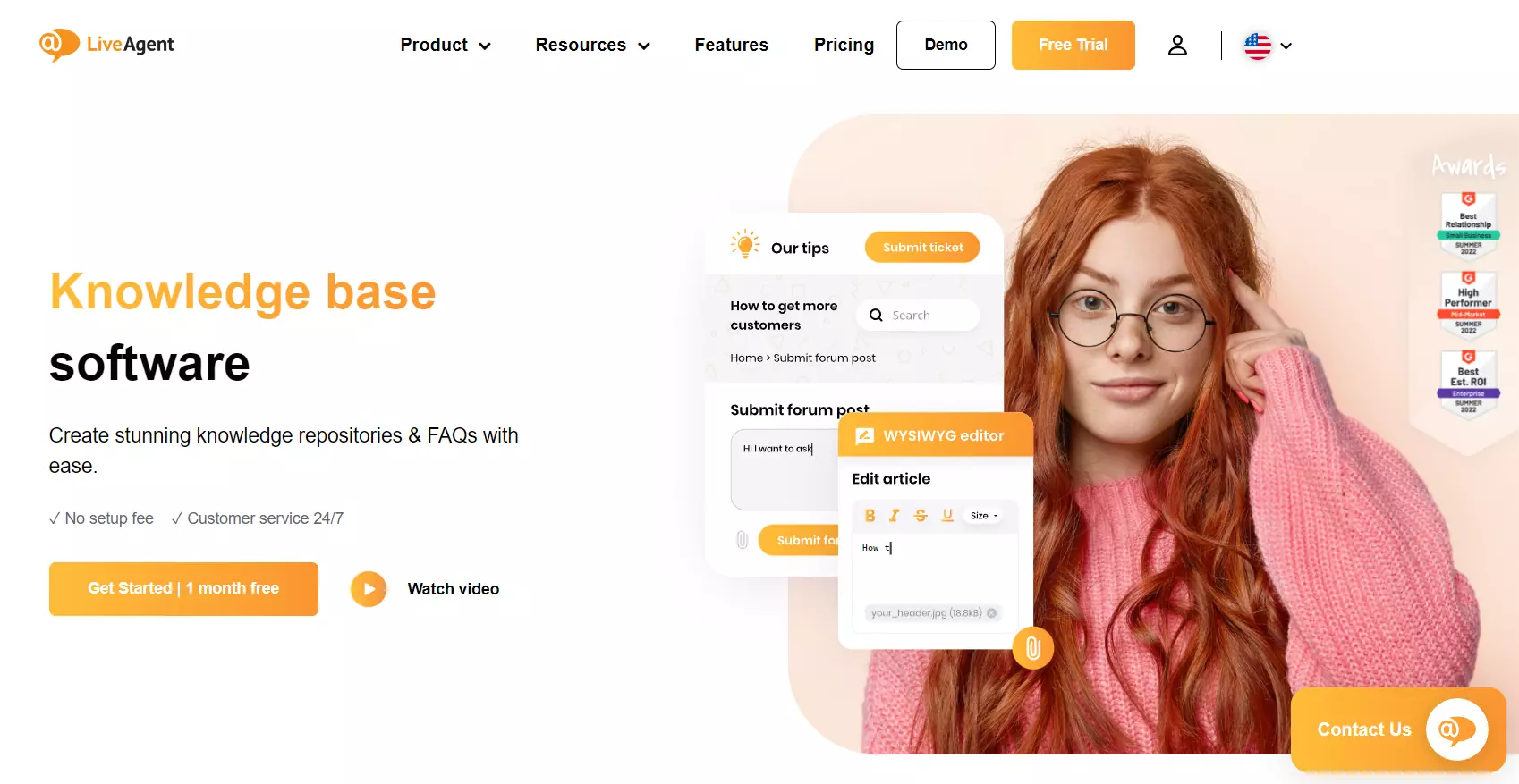 LiveAgents engagerende startside, der fremhæver vidensbaseværktøjet