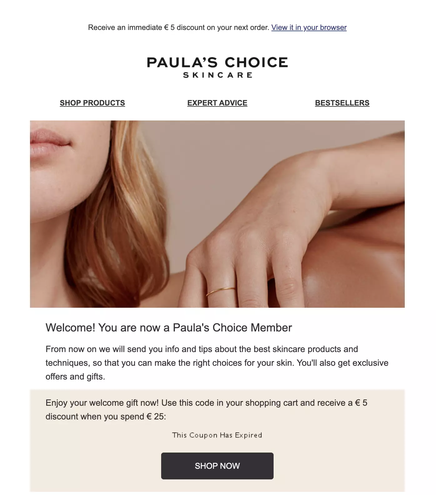 Paula's Choice velkomst-e-mail-skabelon
