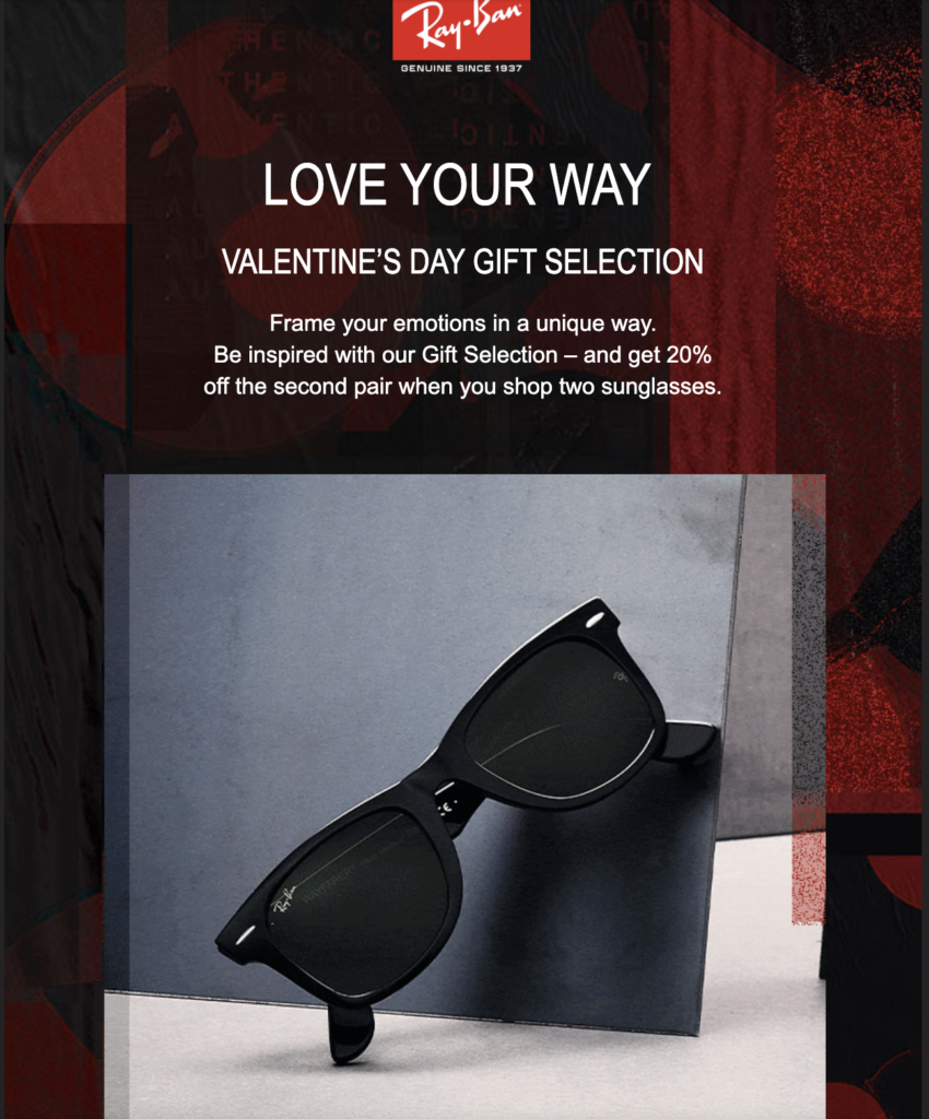RayBan Valentinsdag email-kampagne