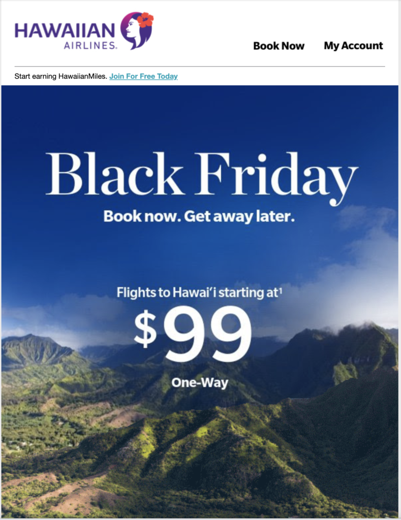 Hawaiian Airlines Black Friday email-kampagne
