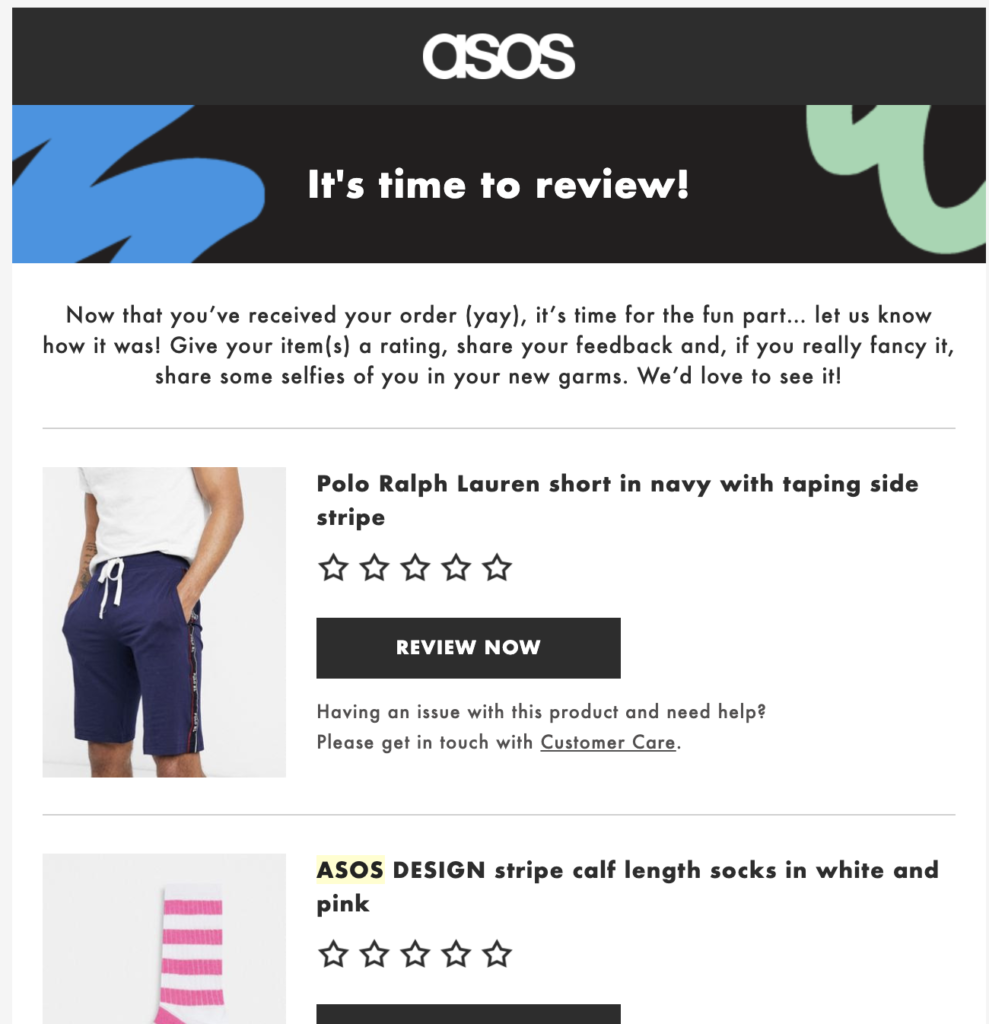 E-mail-skabelon efter køb fra ASOS