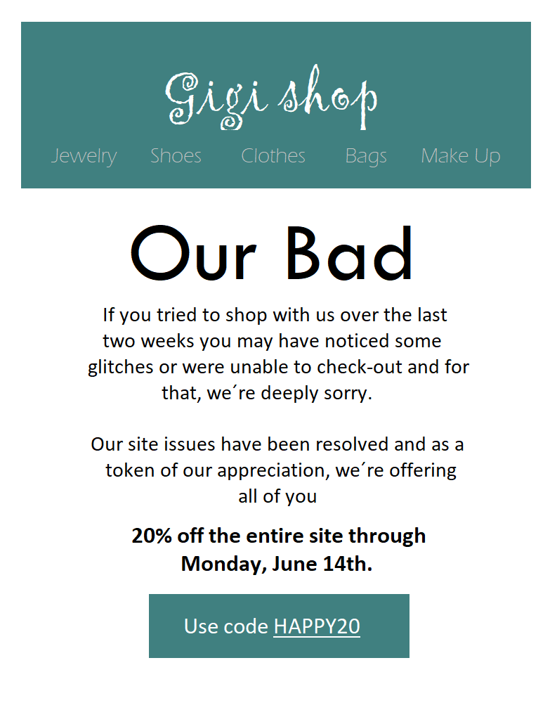 Undskyldningse-mail-eksempel