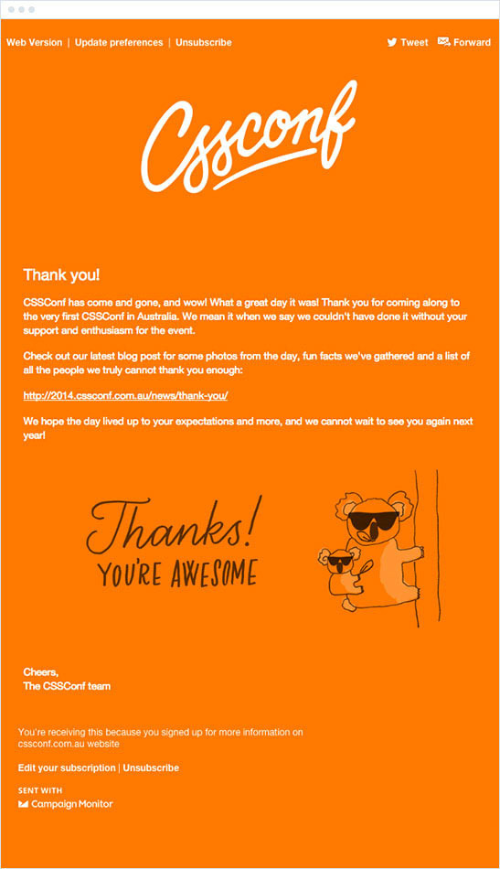 CSSConf thank you email