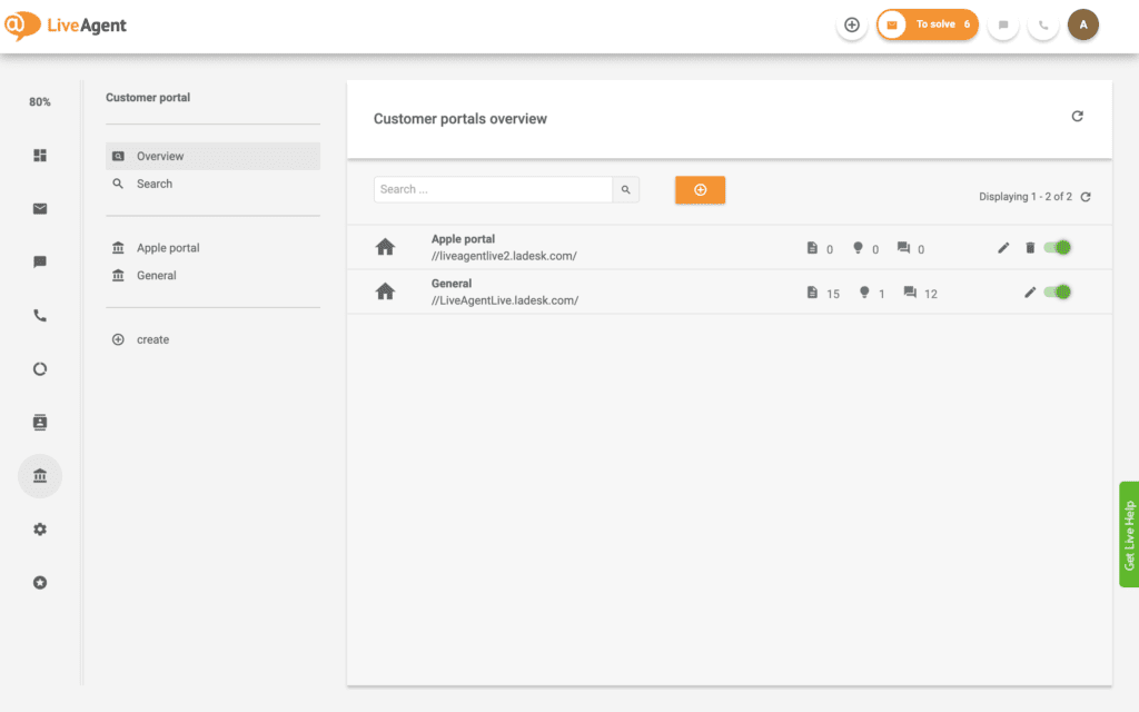 LiveAgent customer portal example