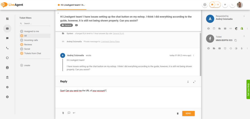 Svar på Facebook Messenger-beskeder fra LiveAgent