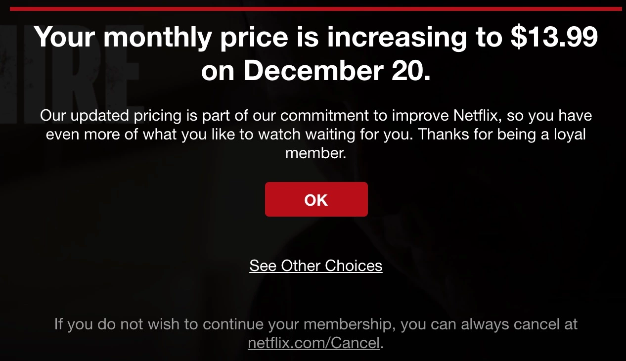 Netflix prisforhøjelse email-skabelon