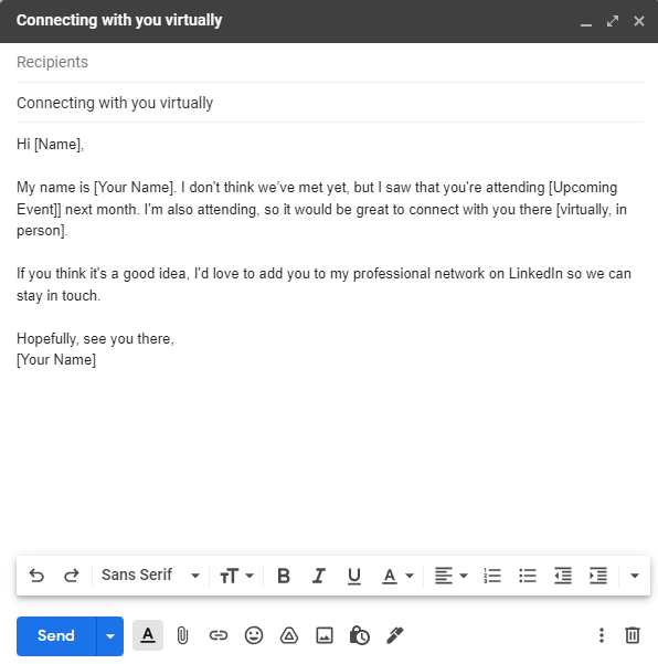 Example of email networking template