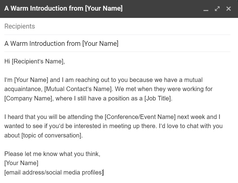 Varm introduktions-e-mail-skabelon