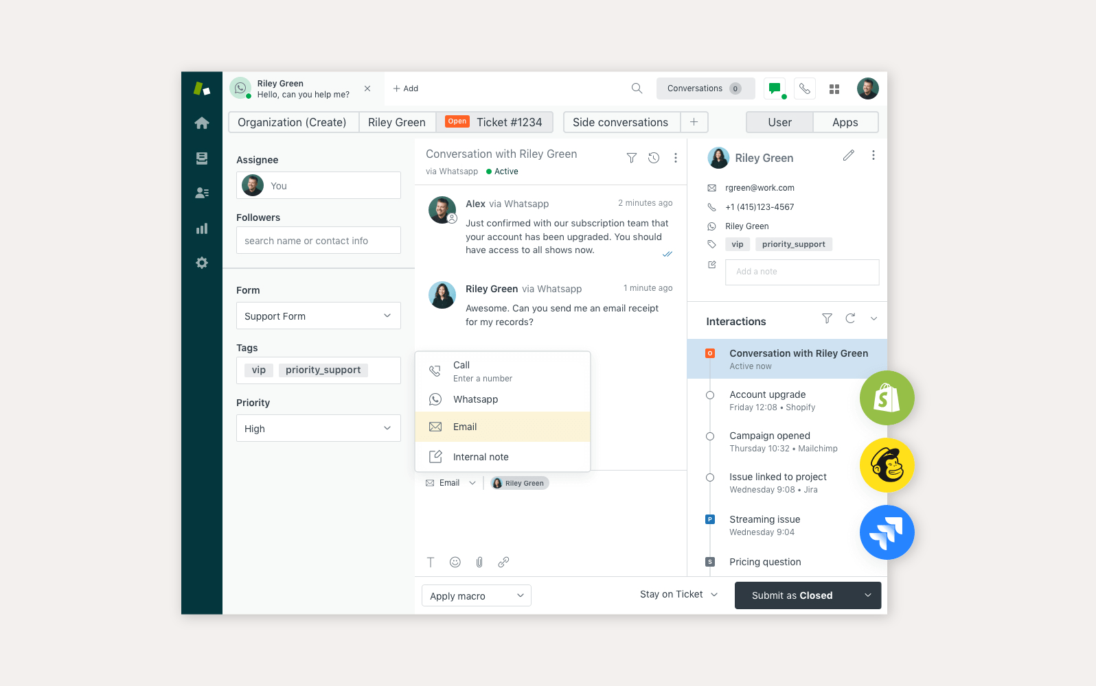 Zendesk call center-interface