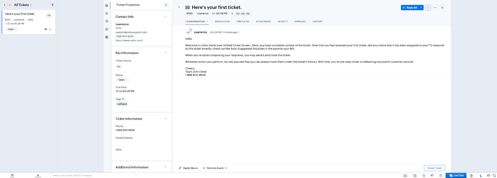 Zoho Desk's Ticket Environment