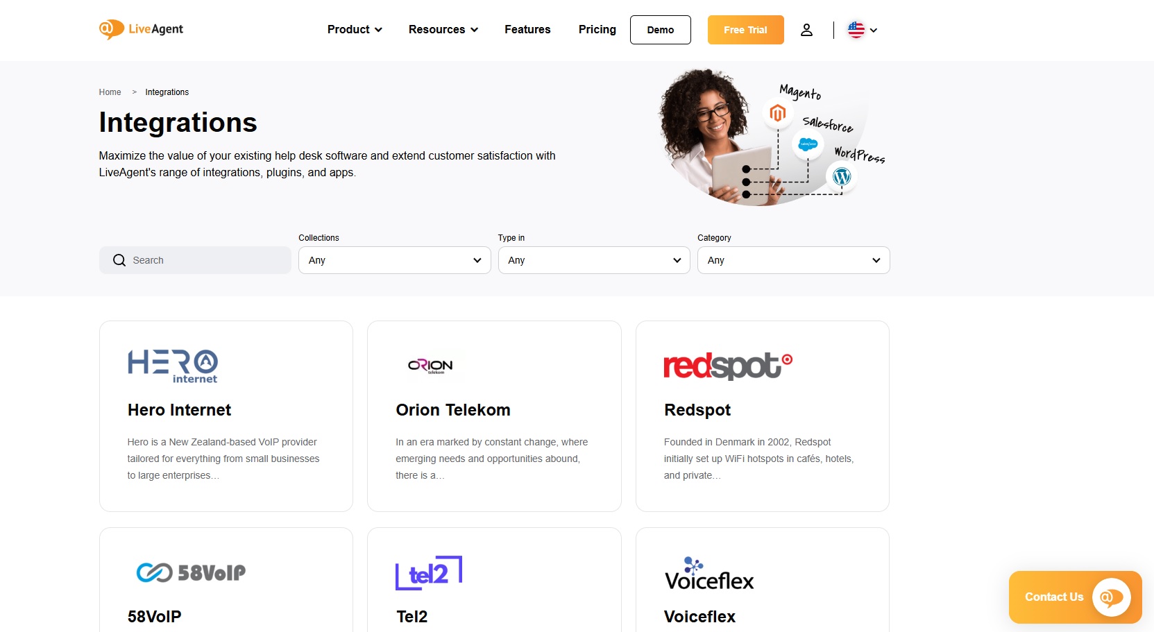 Screenshot af LiveAgents integrationer