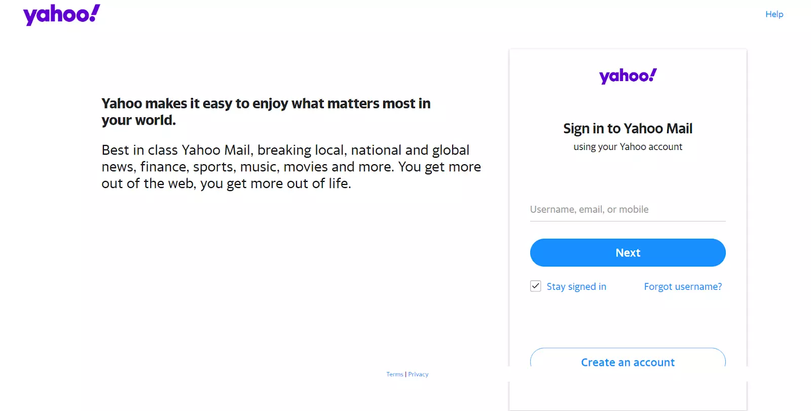 Yahoo! Mail homepage